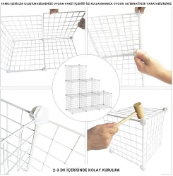 12 Bölmeli Tel Küp Çok Amaçlı Organizer Raf Beyaz 33cm Mutfak, Oyuncak, Kiler, Depolama Rafı - 6
