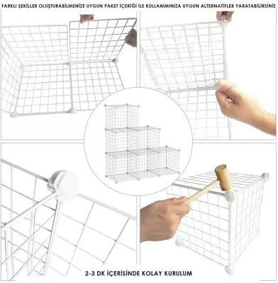 12 Bölmeli Tel Küp Çok Amaçlı Organizer Raf Beyaz 33cm Mutfak, Oyuncak, Kiler, Depolama Rafı - 6