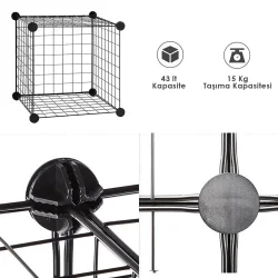 12 Bölmeli Tel Küp Çok Amaçlı Organizer Raf Siyah 33cm Mutfak, Oyuncak, Kiler, Depolama Rafı - 4