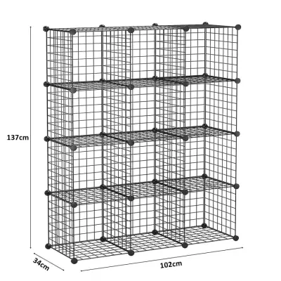 12 Bölmeli Tel Küp Çok Amaçlı Organizer Raf Siyah 33cm Mutfak, Oyuncak, Kiler, Depolama Rafı - 5
