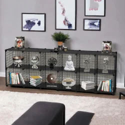 12'li Plastik Raflı Tel Küp Çok Amaçlı Organizer Raf Siyah 33cm - 1