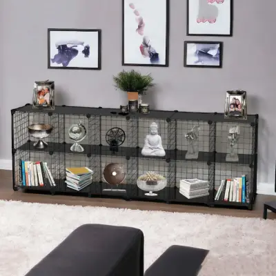 12'li Plastik Raflı Tel Küp Çok Amaçlı Organizer Raf Siyah 33cm - 1