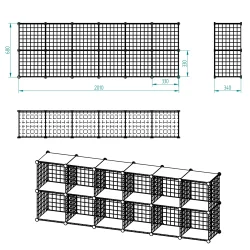 12'li Plastik Raflı Tel Küp Çok Amaçlı Organizer Raf Siyah 33cm - 5