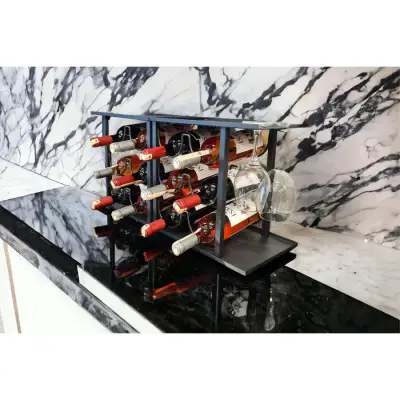 2 ADET 6 BÖLMELİ TEZGAHÜSTÜ ŞARAP STANDI MODEL-1 SİYAH - 1