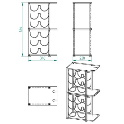 2 ADET 6 BÖLMELİ TEZGAHÜSTÜ ŞARAP STANDI MODEL-1 SİYAH - 4