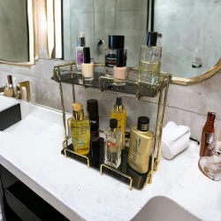 2 Katlı 28x14 Gold Banyo ve Kozmetik Düzenleyici - Çift Katlı Sunum ve Servis Tepsisi - 2