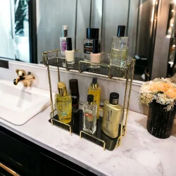2 Katlı 28x14 Gold Banyo ve Kozmetik Düzenleyici - Çift Katlı Sunum ve Servis Tepsisi - 3