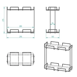 2 Katlı 28x14 Siyah Banyo ve Kozmetik Düzenleyici - Çift Katlı Sunum ve Servis Tepsisi - 2
