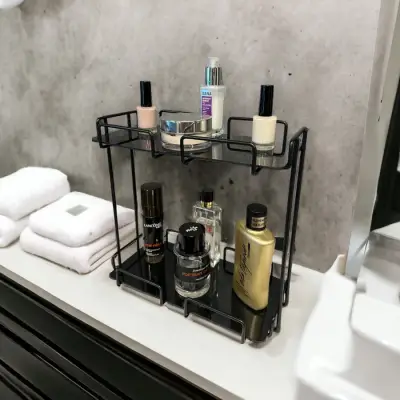 2 Katlı 28x14 Siyah Banyo ve Kozmetik Düzenleyici - Çift Katlı Sunum ve Servis Tepsisi - 3