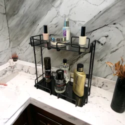 2 Katlı 28x14 Siyah Banyo ve Kozmetik Düzenleyici - Çift Katlı Sunum ve Servis Tepsisi - 4