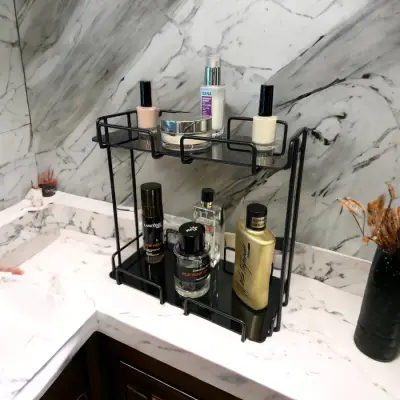 2 Katlı 28x14 Siyah Banyo ve Kozmetik Düzenleyici - Çift Katlı Sunum ve Servis Tepsisi - 4