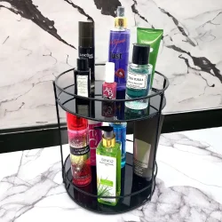 2 Katlı Banyo, Kozmetik Düzenleyici, Takı Standı, Organizer ve Çok Amaçlı Servis Sunum Tepsisi, İkramlık 23CM SİYAH - 2