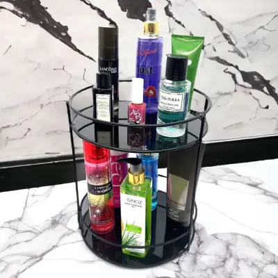 2 Katlı Banyo, Kozmetik Düzenleyici, Takı Standı, Organizer ve Çok Amaçlı Servis Sunum Tepsisi, İkramlık 23CM SİYAH - 2