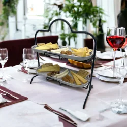 2 Katlı Beyaz Gümüş Zemin Mermer Desenli Melamin 13x32cm Metal Sunum Standı – İkram ve Servis İçin Model 1 Siyah - 1