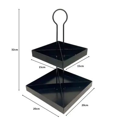 2 Katlı Dekoratif Siyah Metal Çerezlik / Peynir Sunum Servis Tabağı - Lokumluk / Makaron, Pankek ve Tatlı Sunumu İçin - 4