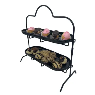 2 Katlı Siyah Melamin 13x32cm Metal Sunum Standı – İkram ve Servis İçin Model 1 Siyah - 2