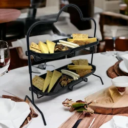 2 Katlı Siyah Melamin 13x32cm Metal Sunum Standı – İkram ve Servis İçin Model 1 Siyah - 3