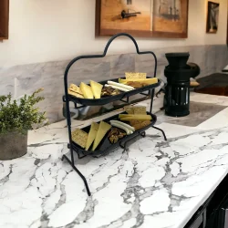 2 Katlı Siyah Melamin 13x32cm Metal Sunum Standı – İkram ve Servis İçin Model 1 Siyah - 5