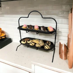 2 Katlı Siyah Melamin 13x32cm Metal Sunum Standı – İkram ve Servis İçin Model 1 Siyah - 6