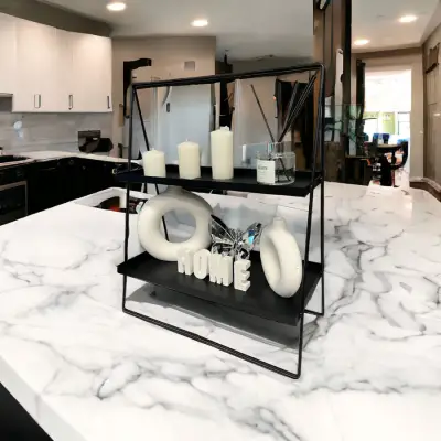 2 Katlı Üçgen Siyah Metal Banyo, Mutfak, Makyaj Organizatörü - Model 2 - 2