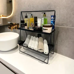 2 Katlı Üçgen Siyah Metal Banyo, Mutfak, Makyaj Organizatörü - Model 2 - 3