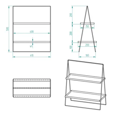 2 Katlı Üçgen Siyah Metal Banyo, Mutfak, Makyaj Organizatörü - Model 2 - 4
