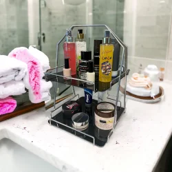 2 Katlı Üçgen Siyah Metal Banyo, Mutfak, Makyaj Organizatörü - Model 3 - 1