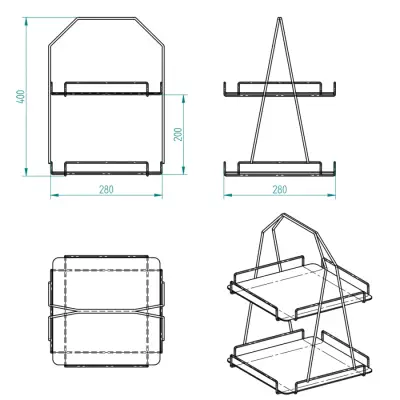 2 Katlı Üçgen Siyah Metal Banyo, Mutfak, Makyaj Organizatörü - Model 3 - 2