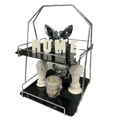 2 Katlı Üçgen Siyah Metal Banyo, Mutfak, Makyaj Organizatörü - Model 3 - 3