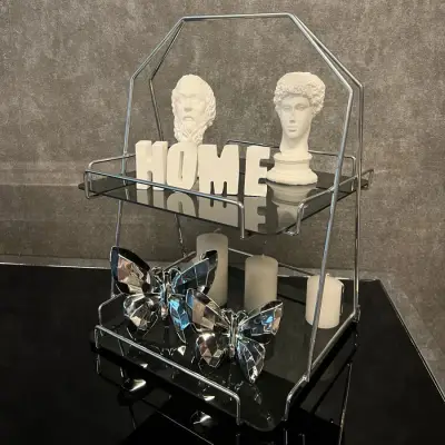 2 Katlı Üçgen Siyah Metal Banyo, Mutfak, Makyaj Organizatörü - Model 3 - 5