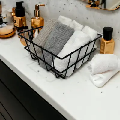 21X21cm Banyo Makyaj Çok Amaçlı Siyah Tel Sepet - Masaüstü ve Dolap İçi Düzenleyici Organizer Siyah - 1