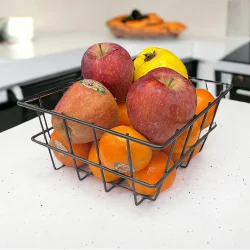 21X21cm Mutfak Meyve Sebze Sepeti Çok Amaçlı Siyah Tel Sepet - Masaüstü ve Dolap İçi Düzenleyici Organizer Siyah - 1