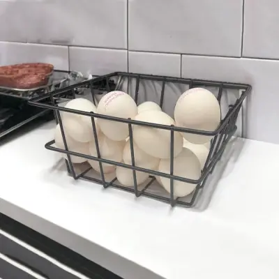 21X21cm Mutfak Meyve Sebze Sepeti Çok Amaçlı Siyah Tel Sepet - Masaüstü ve Dolap İçi Düzenleyici Organizer Siyah - 3