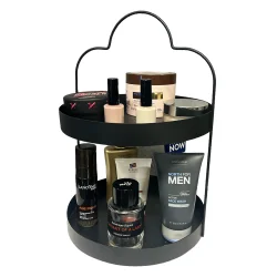 24 cm Yuvarlak Siyah İki Katlı Banyo Mutfak Makyaj Organizer Rafı Model 1 - 1