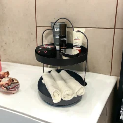24 cm Yuvarlak Siyah İki Katlı Banyo Mutfak Makyaj Organizer Rafı Model 1 - 3