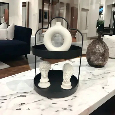 24 cm Yuvarlak Siyah İki Katlı Banyo Mutfak Makyaj Organizer Rafı Model 1 - 4