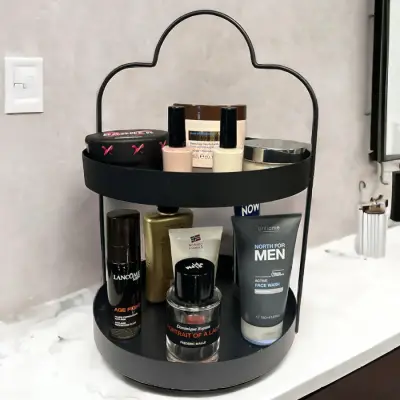 24 cm Yuvarlak Siyah İki Katlı Banyo Mutfak Makyaj Organizer Rafı Model 1 - 5