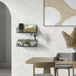 2'li Tel Raf Düzenleyici Çiçeklik Siyah Duvar Raf Seti - 5