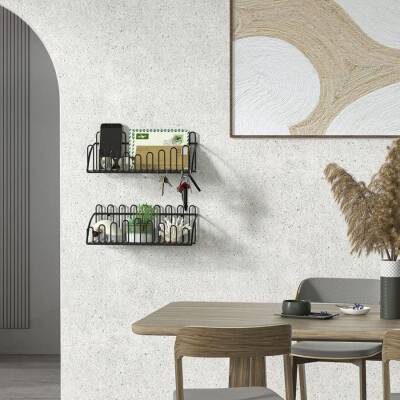 2'li Tel Raf Düzenleyici Çiçeklik Siyah Duvar Raf Seti - 5