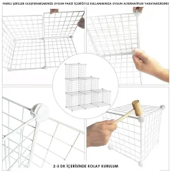 3 Bölmeli Tel Küp Çok Amaçlı Organizer Raf Beyaz 33cm Mutfak, Oyuncak, Kiler, Depolama Rafı - 3