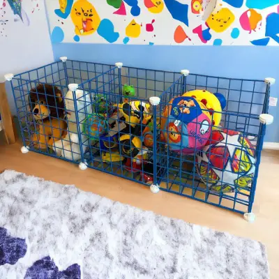 3 Bölmeli Tel Küp Çok Amaçlı Organizer Raf Mavi 33cm Mutfak, Oyuncak, Kiler, Depolama Rafı - 3