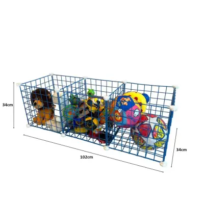 3 Bölmeli Tel Küp Çok Amaçlı Organizer Raf Mavi 33cm Mutfak, Oyuncak, Kiler, Depolama Rafı - 4