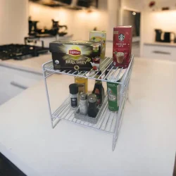 30x30 2 Kat Dekoratif Beyaz Tel Raf Demonte - 3