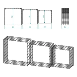 3'lü Set Siyah Tel Hasır Duvar Rafı 35/31/27 - 1
