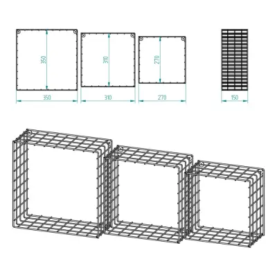 3'lü Set Siyah Tel Hasır Duvar Rafı 35/31/27 - 1