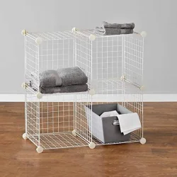 4 Bölmeli Tel Küp Çok Amaçlı Organizer Raf Beyaz 33cm Mutfak, Oyuncak, Kiler, Depolama Rafı - 1