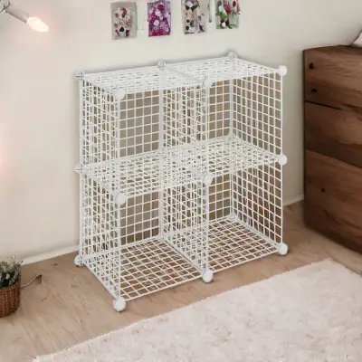4 Bölmeli Tel Küp Çok Amaçlı Organizer Raf Beyaz 33cm Mutfak, Oyuncak, Kiler, Depolama Rafı - 3