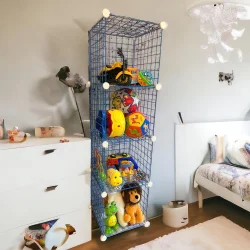 4 Bölmeli Tel Küp Çok Amaçlı Organizer Raf Mavi 33cm Mutfak, Oyuncak, Kiler, Depolama Rafı - 1