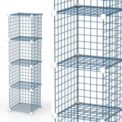 4 Bölmeli Tel Küp Çok Amaçlı Organizer Raf Mavi 33cm Mutfak, Oyuncak, Kiler, Depolama Rafı - 2