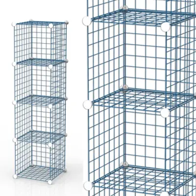 4 Bölmeli Tel Küp Çok Amaçlı Organizer Raf Mavi 33cm Mutfak, Oyuncak, Kiler, Depolama Rafı - 2